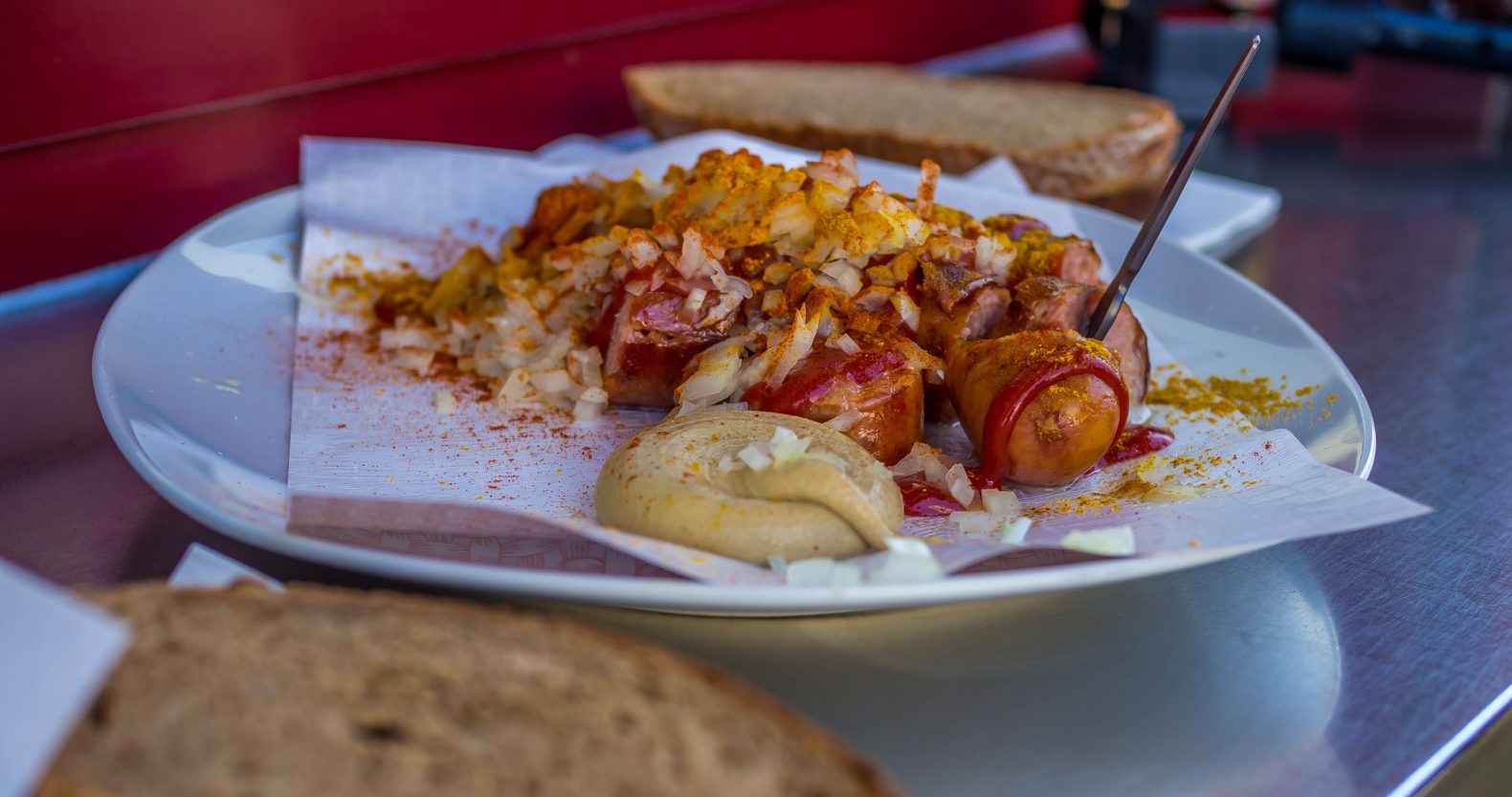 Curry wurst at a wurstel stand in Vienna