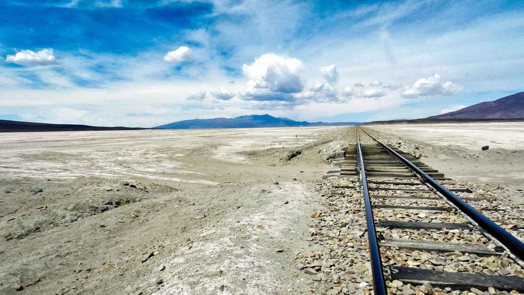 An abandoned train track in the Salar de Uyuni - one of the stops on our RTW itinerary