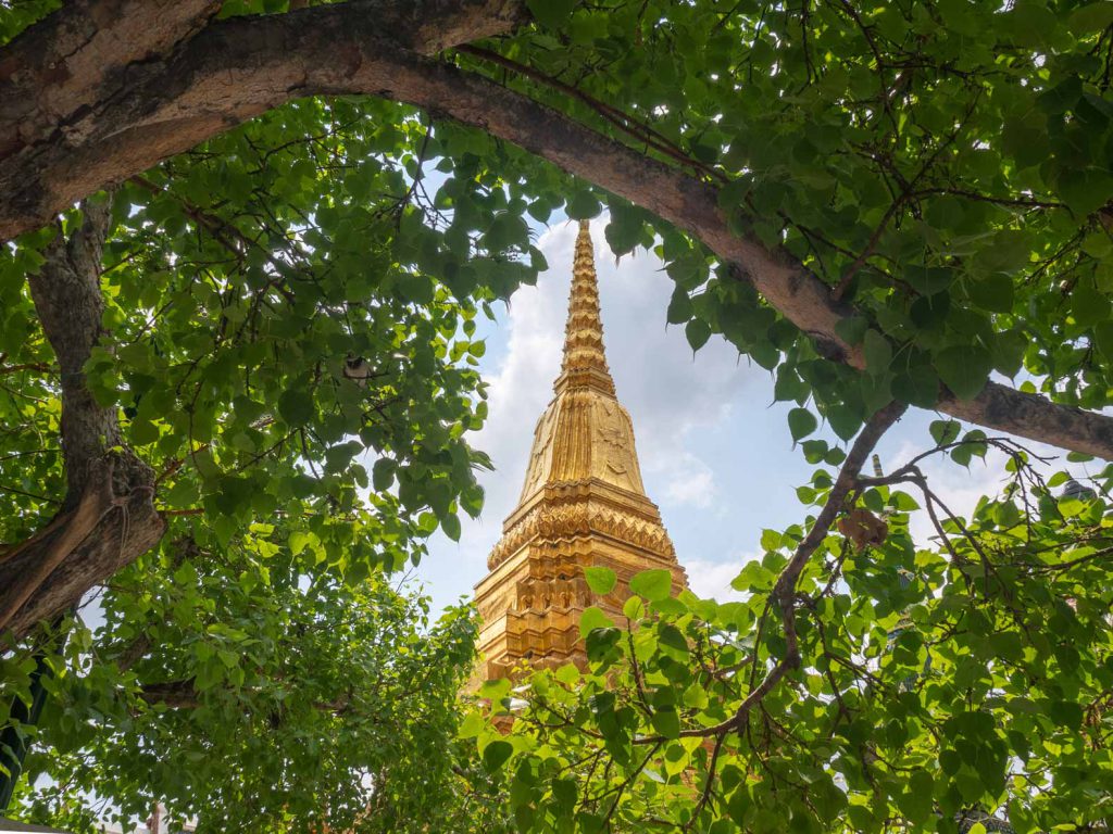 A golden pagoda at The Grand Palace, one of the the top Bangkok attractions.