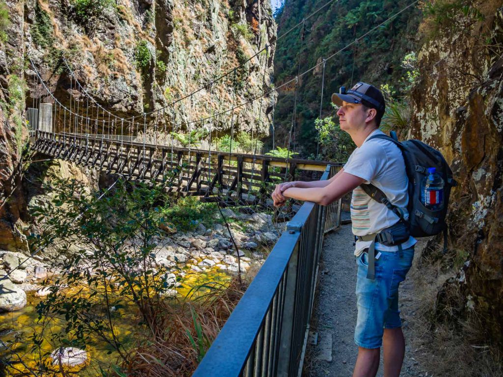 Bridge over the river gorge on the Karangahake Windowz Walk in New Zealand