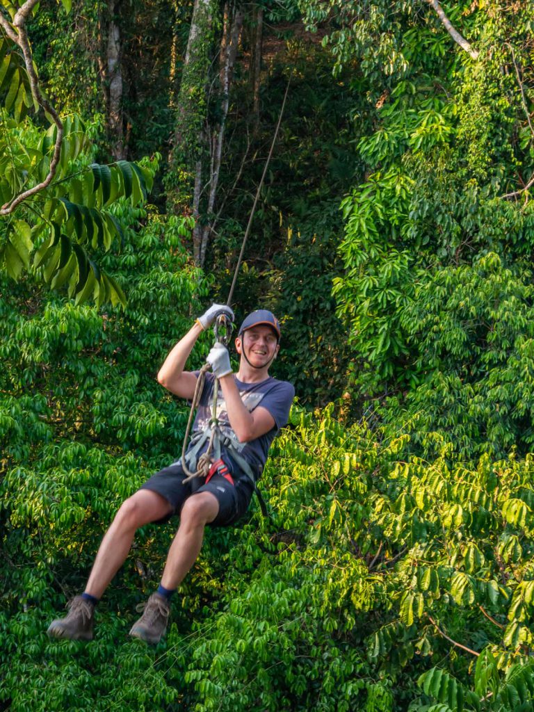 Geert ziplining at the Gibbon Experience