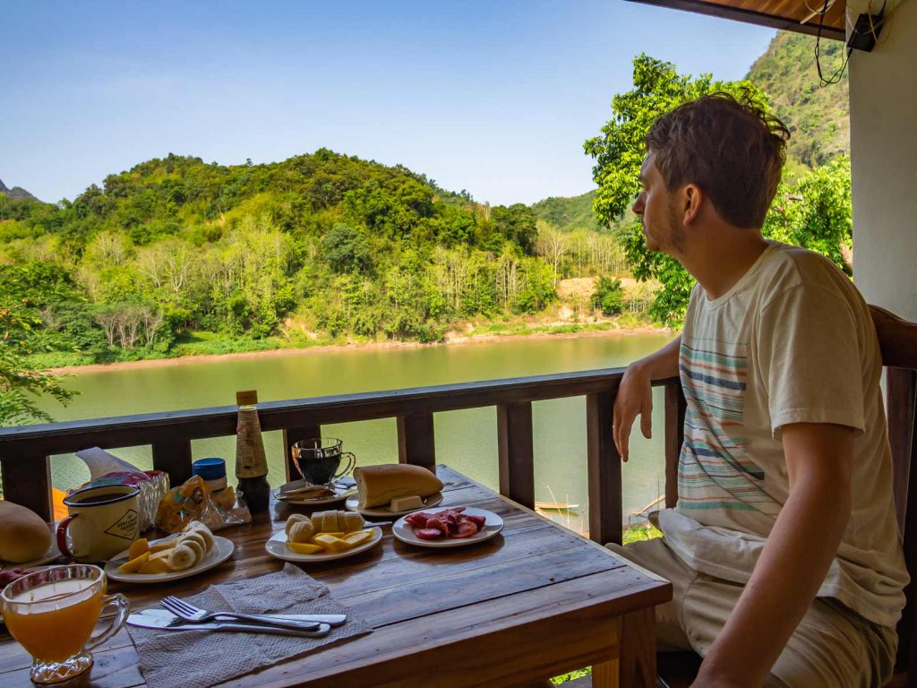 Breakfast from our balcony in Nong Khiaw