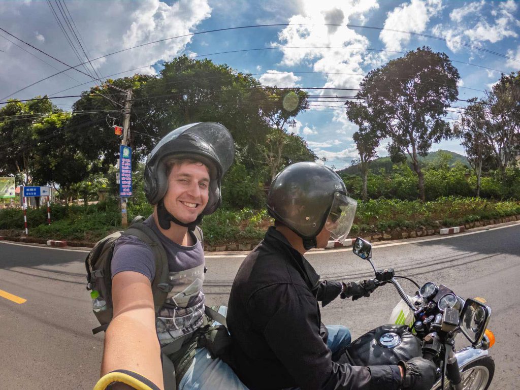 Geert chilling on the back of the Dalat Easyrider motorbike