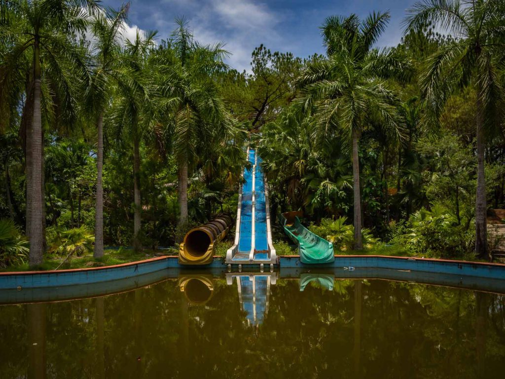 Water slides at the abandoned water park of Hue