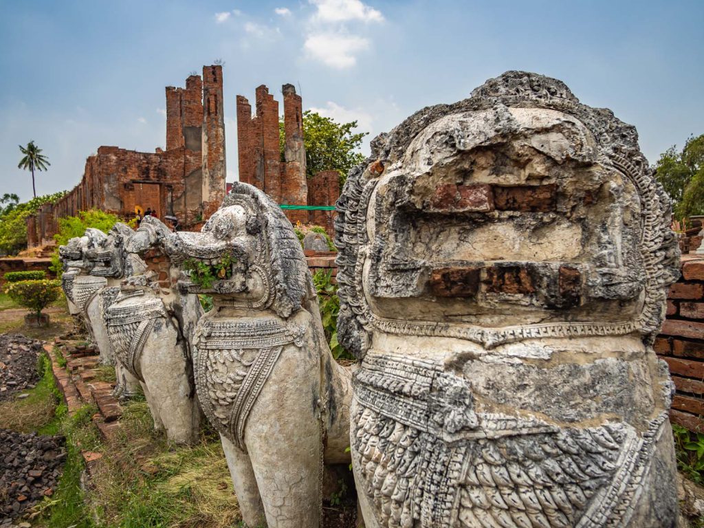 Buddhist dog statues in Ayutthaya UNESCO historical park