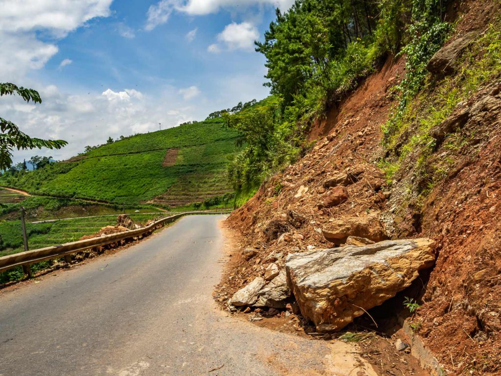 A cleared landslide at the Ha Giang Loop