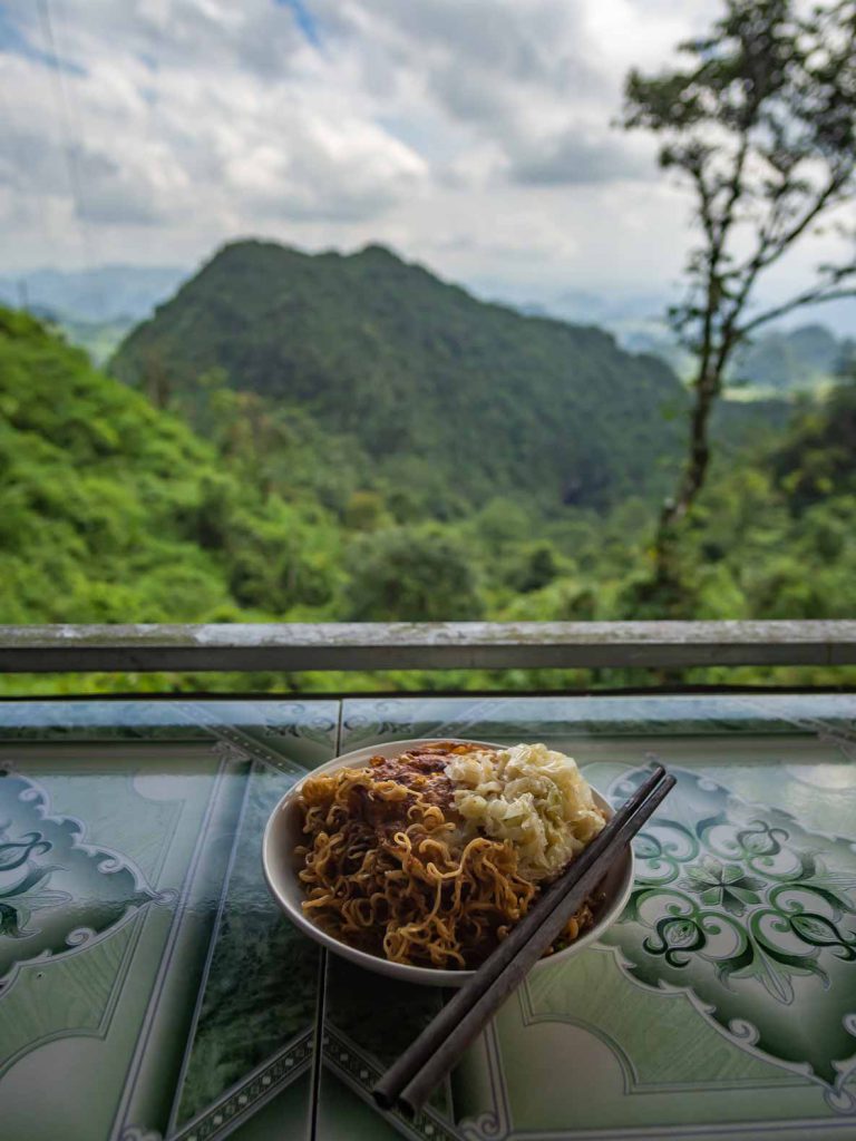 Eating noodles at our stop at Heaven Gate on the Ha Giang motorbike loop