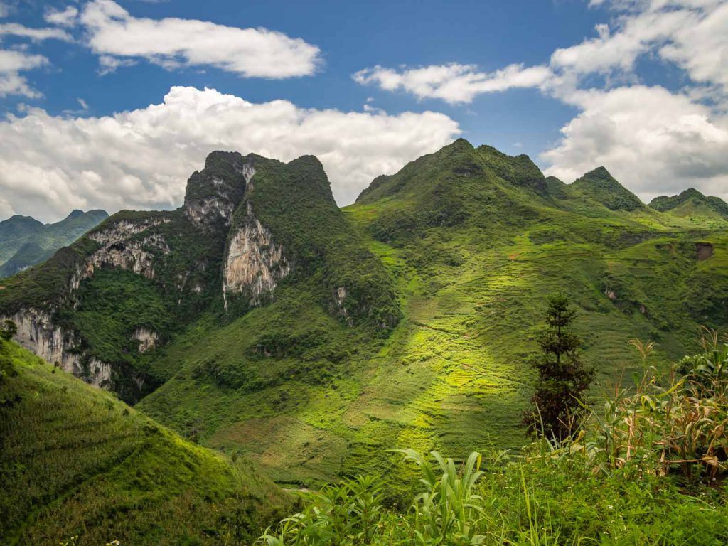 View of the karst mountain range at the Ha Giang Loop