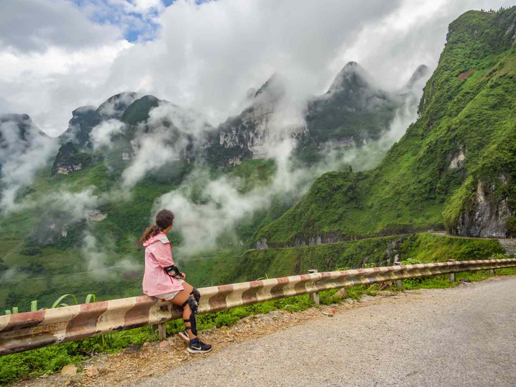 Enjoying the view at the side of the road during the Ha Giang motorbike loop