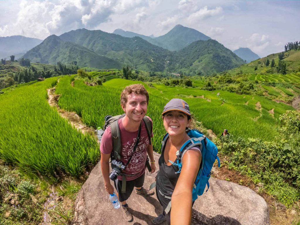 Selfie in the rice fields nearby Sapa in Vietnam