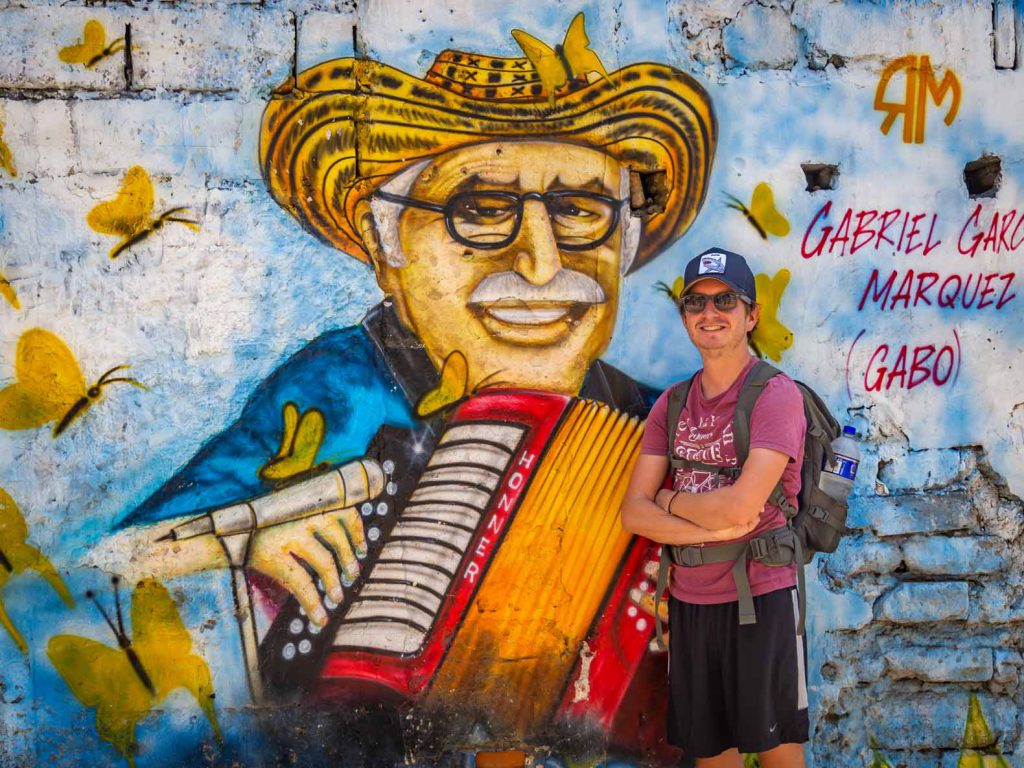 Wall art, of the famous Colombian writer Gabriel Garcia Marquez, in Cartagena, Colombia