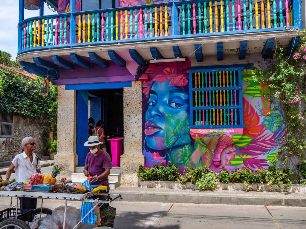 A restaurant decorated with graffiti in Cartagena, Colombia