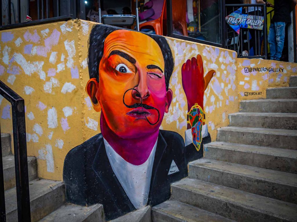 Urban art of Dali in Comuna 13, Medellin, graffiti in Colombia