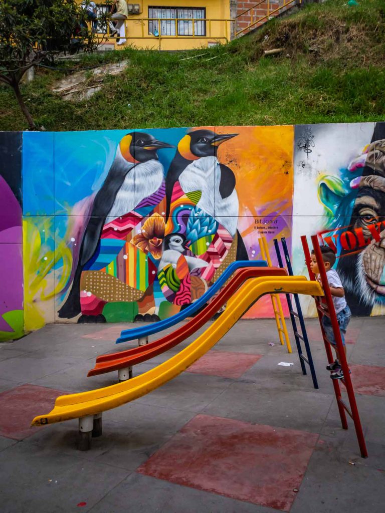 Even the playgrounds are stunning. Graffiti in Colombia, Medellin, Comuna 13